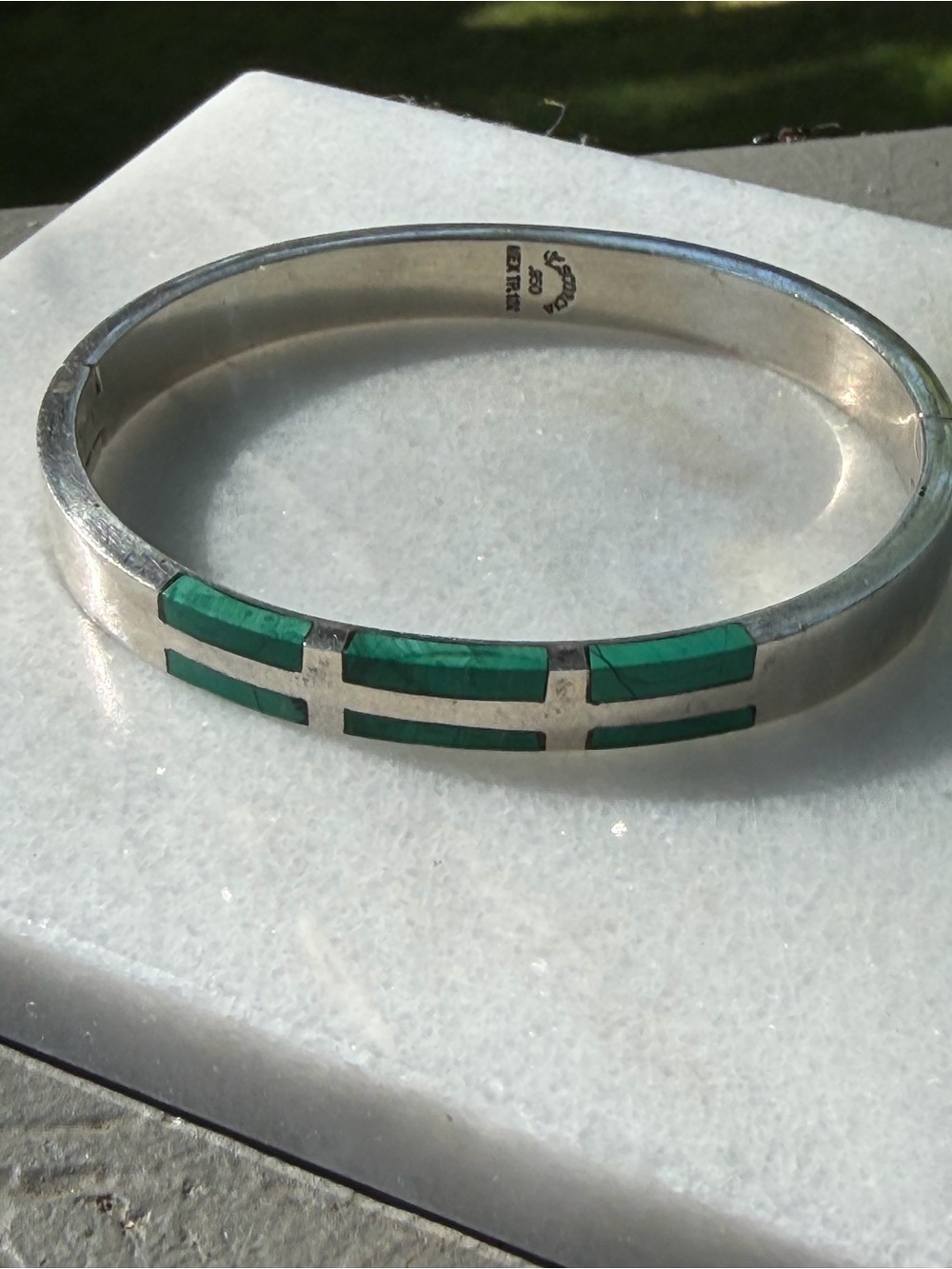 Escoria Sterling Silver Turquoise Inlay Bangle Bracelet - Mexico .950 33.4g